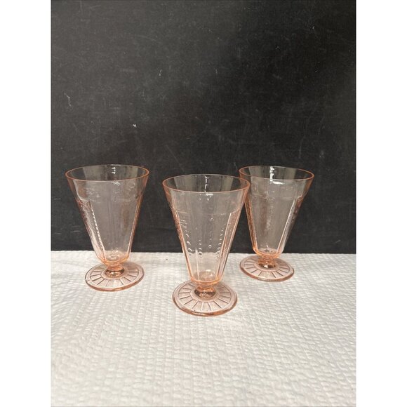 Vintage Anchor Hocking Pink PRINCESS Depression Footed Tumbler Glasses - Picture 1 of 6